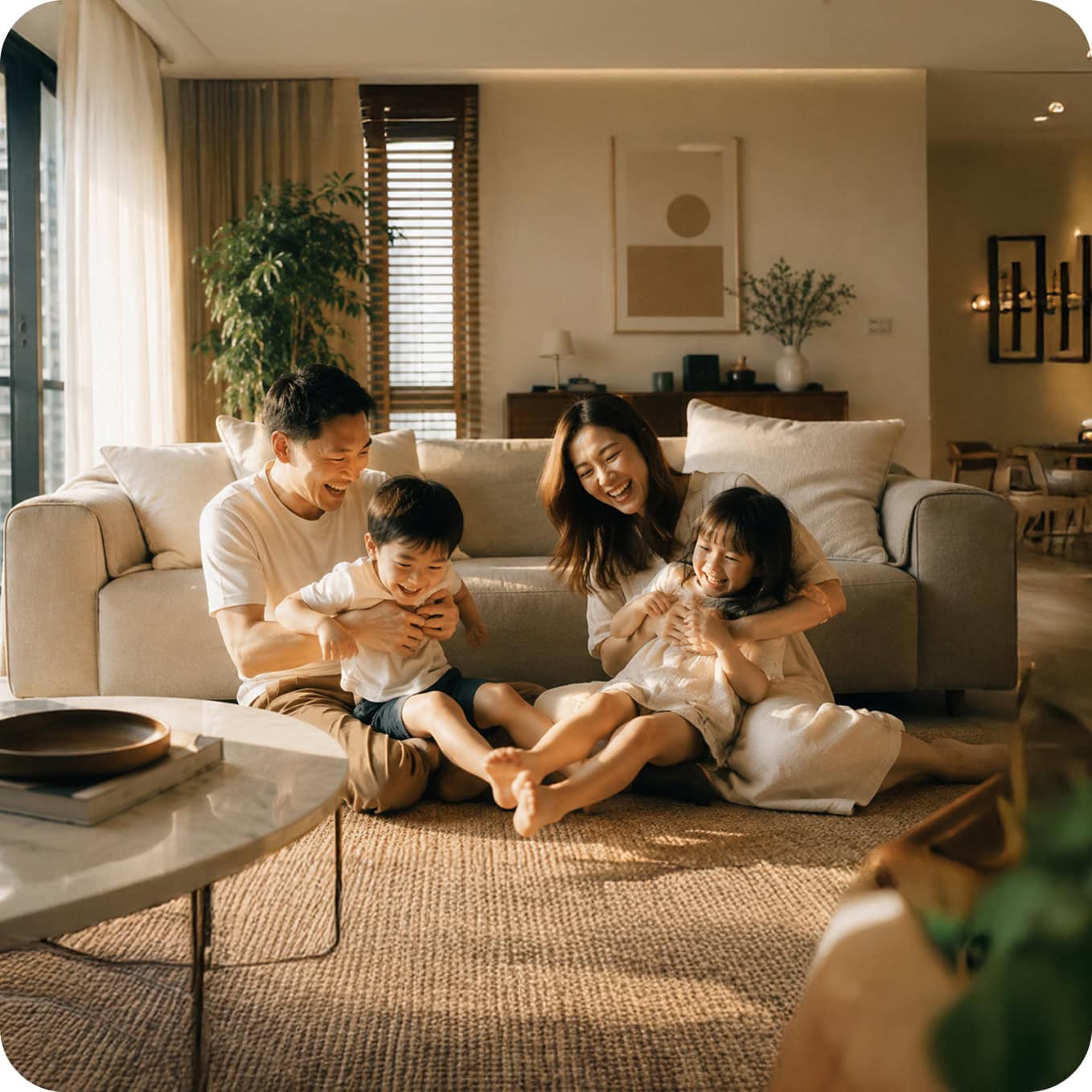 A family relaxing together in their renovated living room